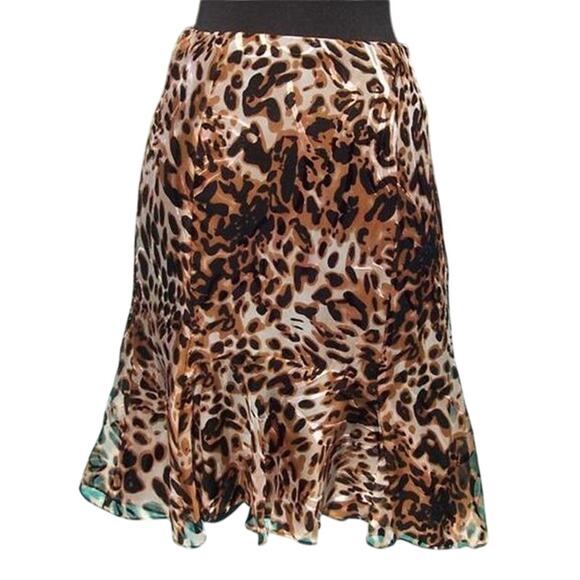 Cache Luxe Animal Print Silk Lined Skirt New Flirty Tulip Bottom New $168 NWT